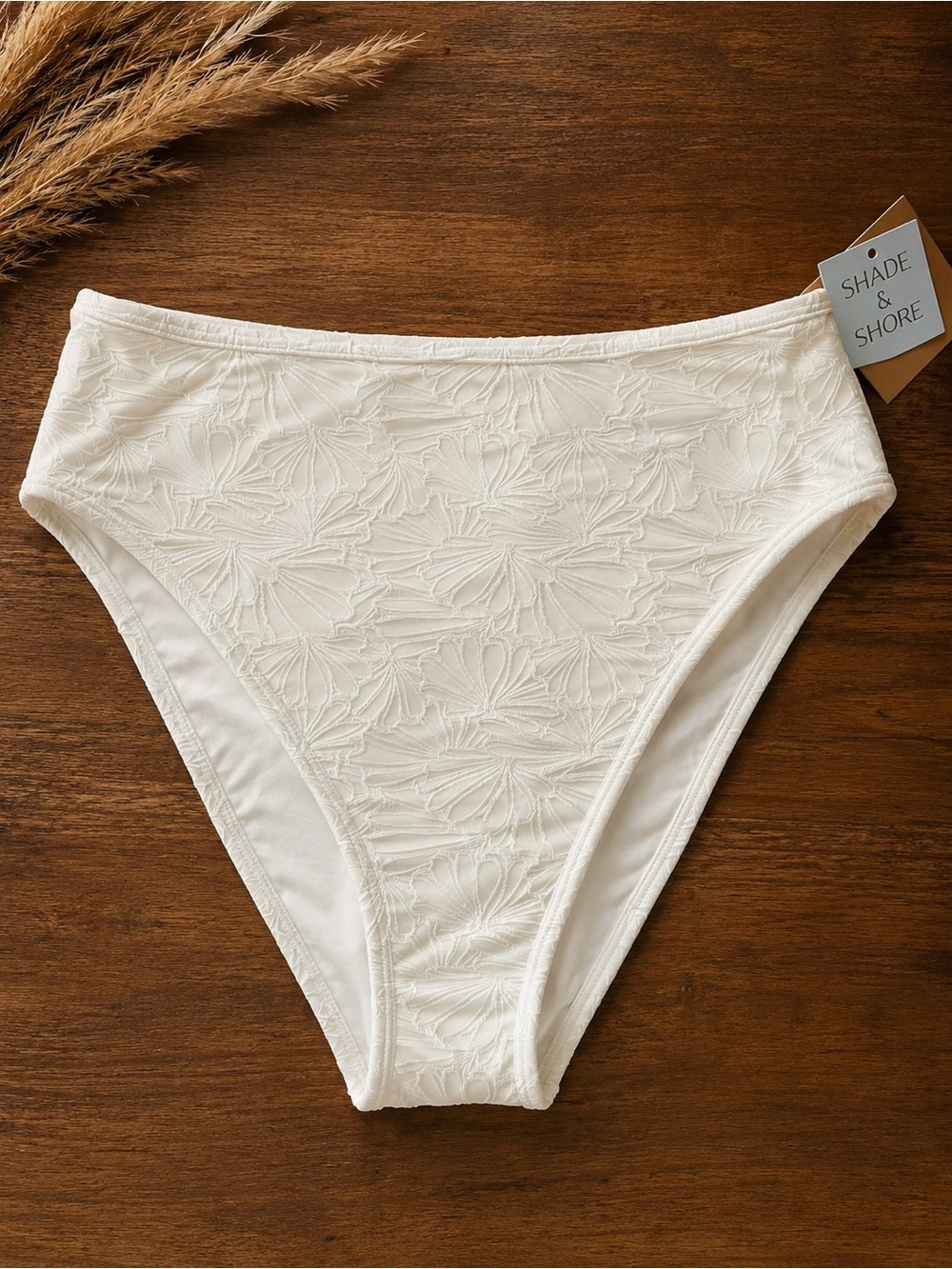 Shade & Shore Ivory Jacquard High Waist High Leg Bikini Bottom NWT XL 16